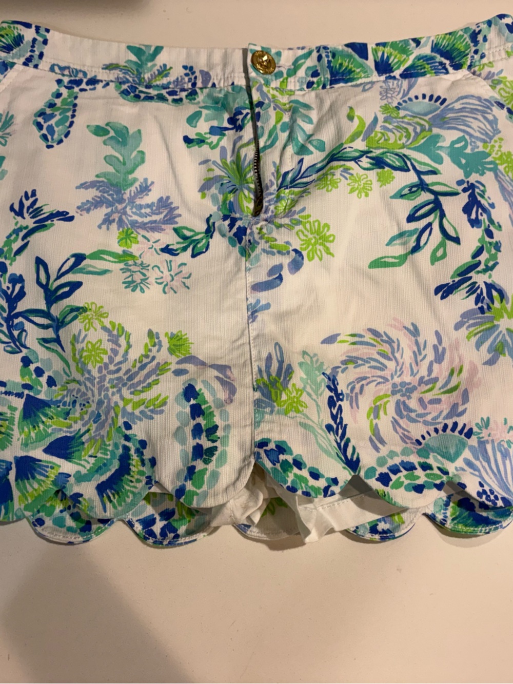 Lilly Pulitzer White Scalloped Hem Skort with Blue & Green Floral Print